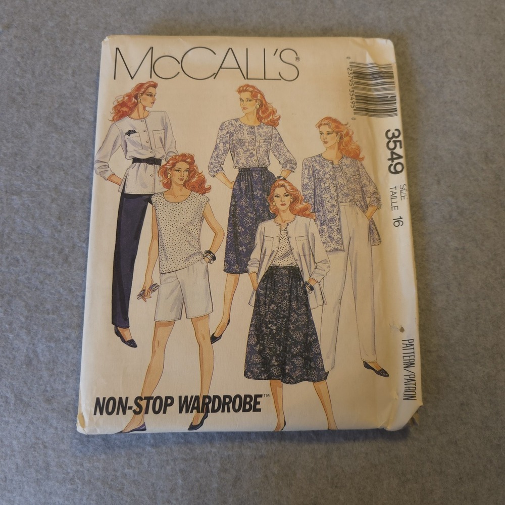 MCCALLS 3549 MISSES' SZ 14 SHIRT, TOP, PANTS, SHORTS, SKIRT SEWING PATTERN 1988